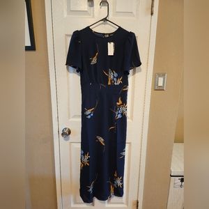 Navy floral dress with split NWT